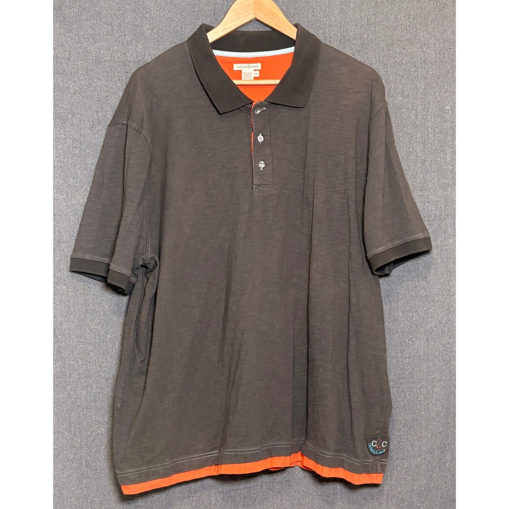 Carbon 2 Cobalt Mens XXL Polo Shirt Gray Orange Layered Slub Knit Cotton